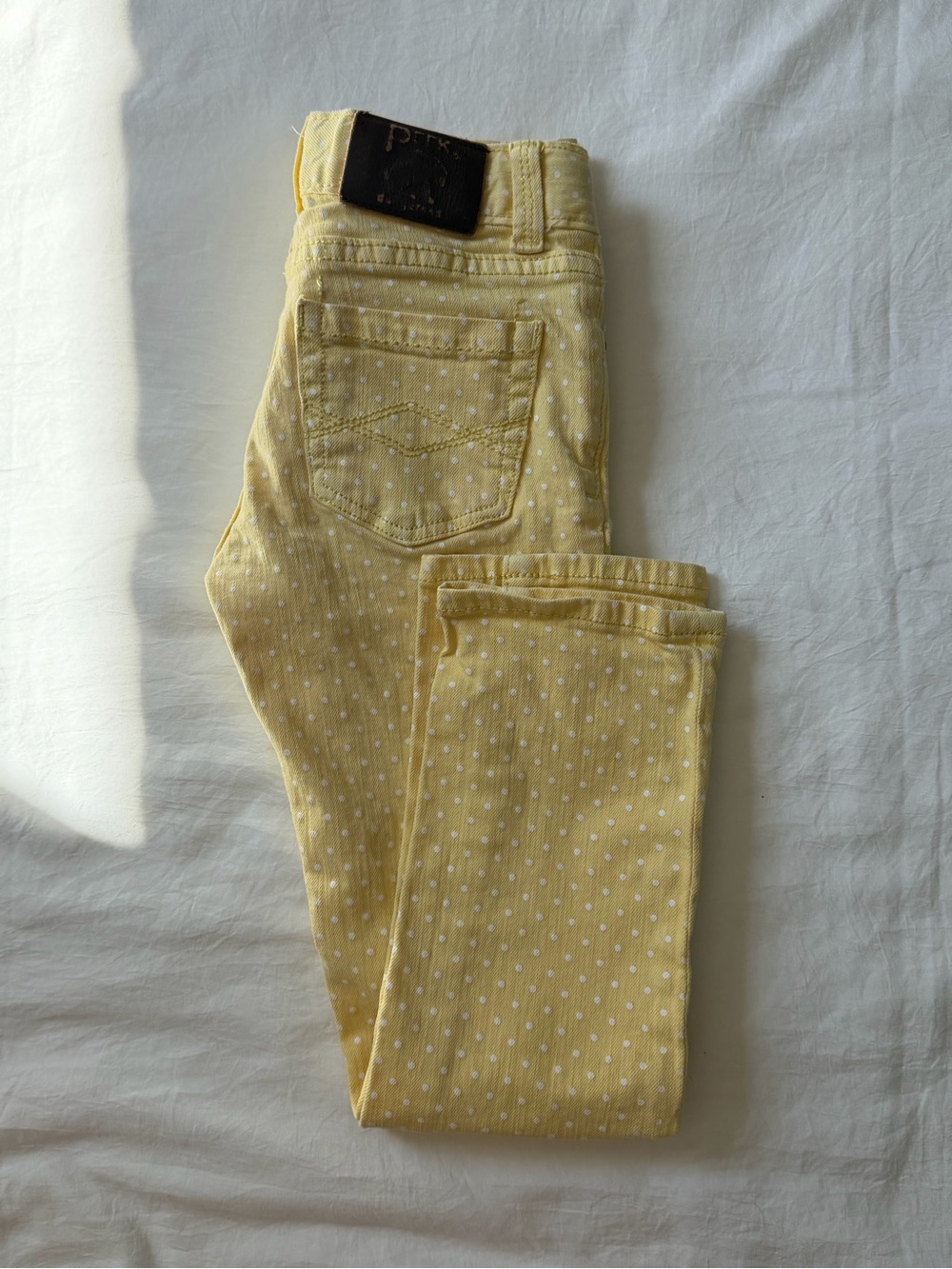 Peek Dungarees Girls Yellow Polka Dot Jeans Pants Size 6